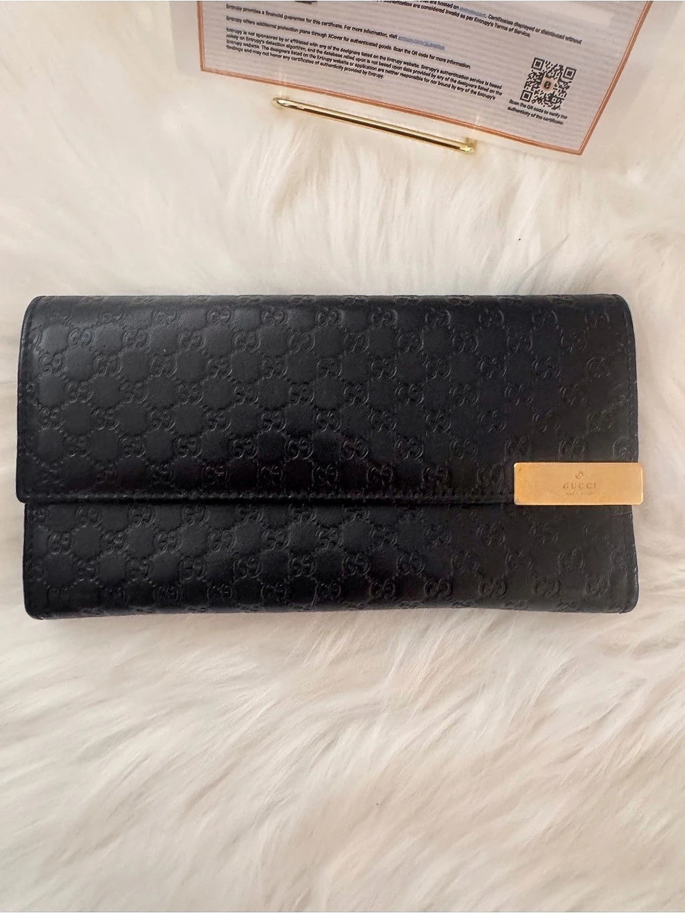 Gucci Guccissima Margaux Calfskin Metal Bar Continental Flap Wallet Black Wallet